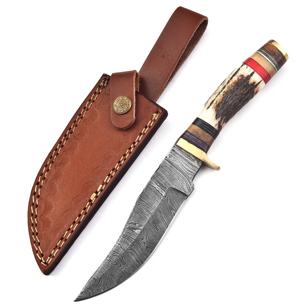 Custom Antler Handle Damascus Steel Skinner Hunting Knife M28