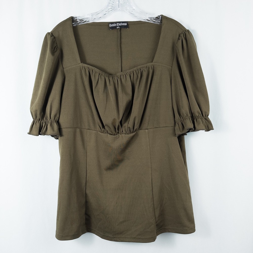 Scarlet Darkness Square Neck Short Sleeve Ruched Top Green 2XL Renaissance Goth