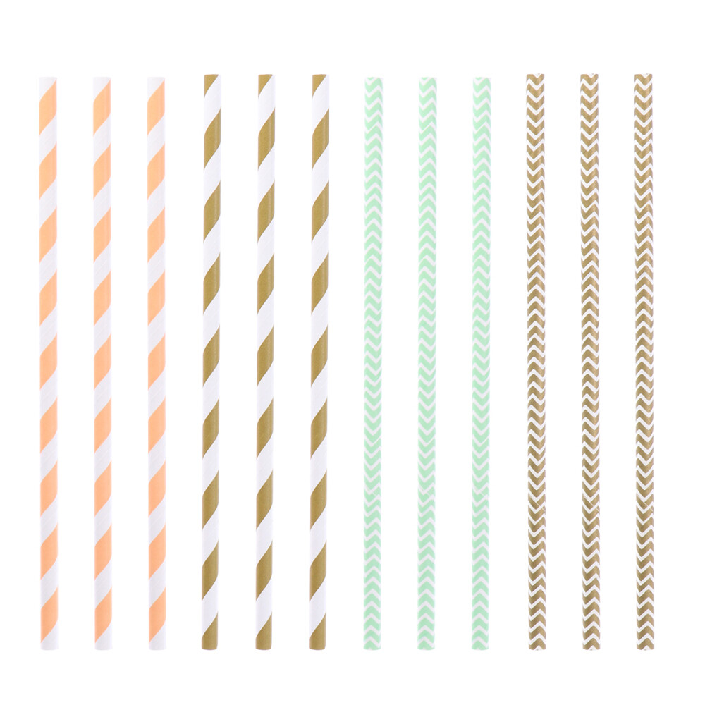 100 PCS Striped Paper Straws Paper Drinking Straws Christmas Party Favors