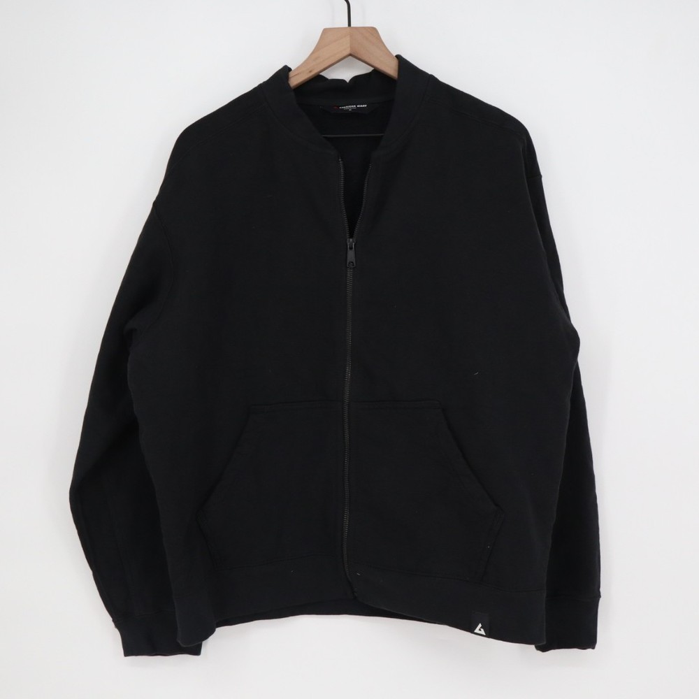 American Giant Bomber Jacket Mens Medium Black Full Zip Cotton Kangaroo Pocket
