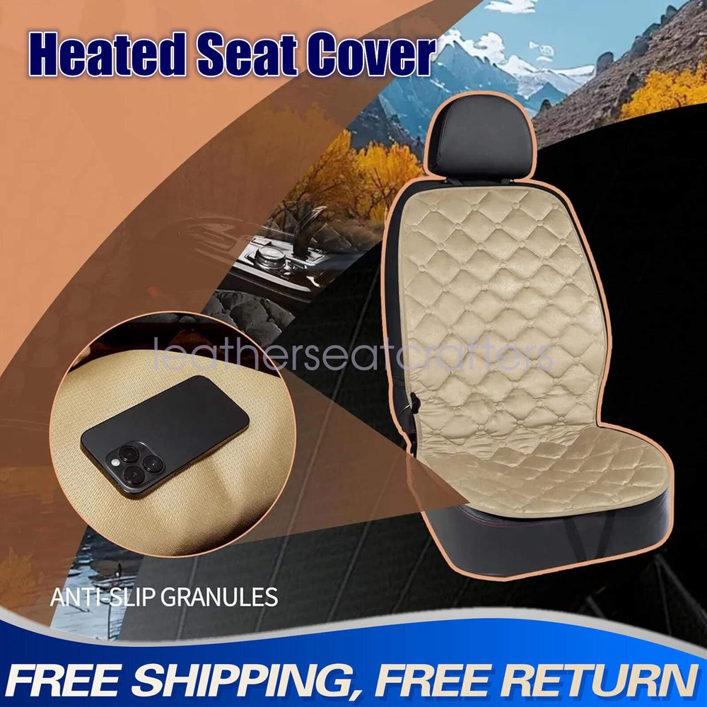 Universal Heater Heated Seat Cover Beige Cushion With Adjustment Switch (12V)