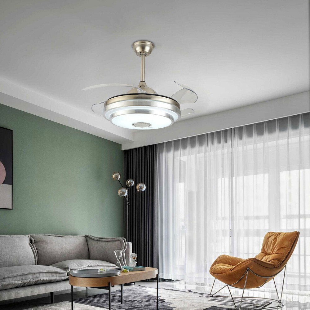 42-Inch Smart Ceiling Fan with LED Lights Bluetooth Speaker 3-Speed 7-Color Chandelier