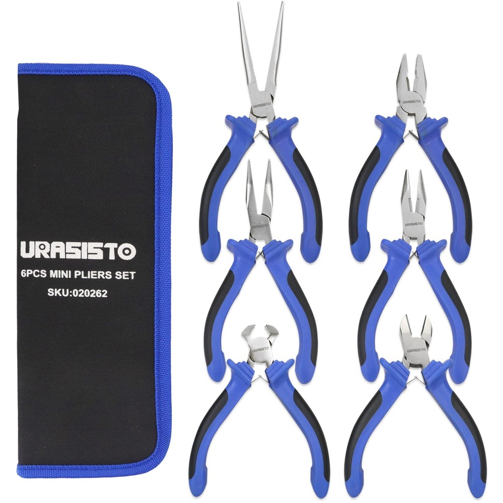 6-Piece Mini Pliers Set with Long, Bent, Needle Nose, Diagonal, End Cut & Combination Pliers