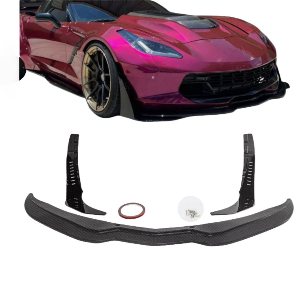 Front Lip Carbon Fiber Look Splitter W/ Winglets Fits For Corvette C7 Z06 14-19