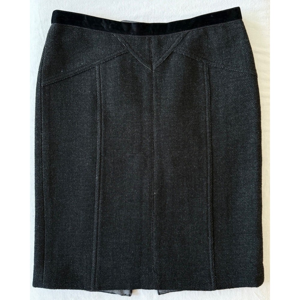 A6 Marc by Marc Jacobs Black Multi Tweed Pencil Skirt Velvet Trim Size 2