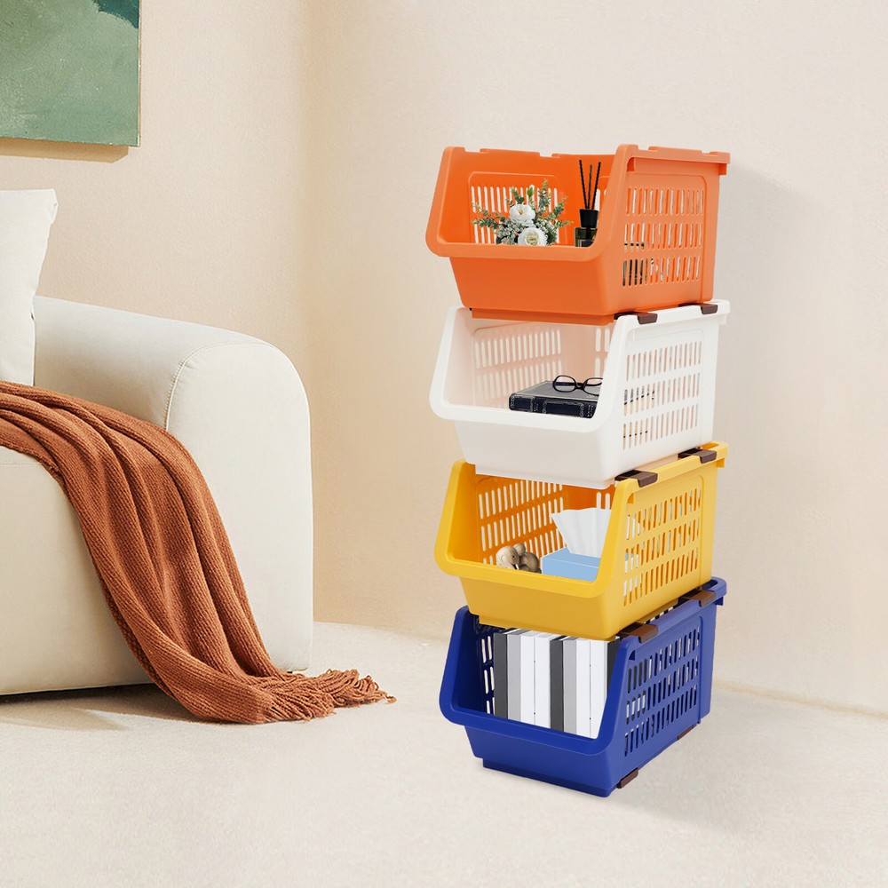 4-Piece Stackable Storage Baskets for Home Organization