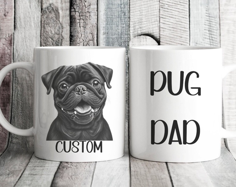 Personalized Black Pug Mug Custom Gift for Pug Lovers Dad or Owner