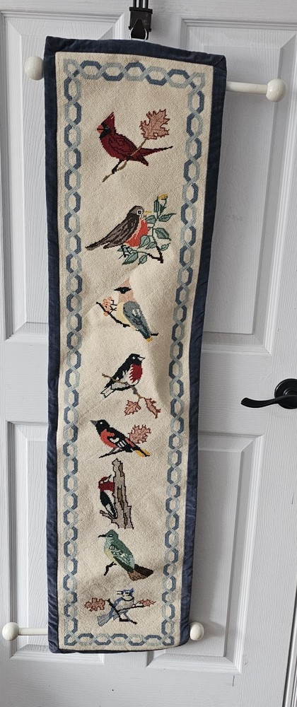 Handmade Birds Needlepoint Cross Stitch Wall Hanging With Velvet Border 50x12