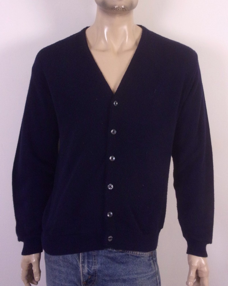 vintage 60s Pine State Orlon Acrylic Navy Bue Cardigan Sweater Golf Cobain SZ XL