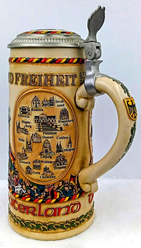 Vintage German Beer Stein with Unification Lid Einigkeit und Recht und Freiheit Design