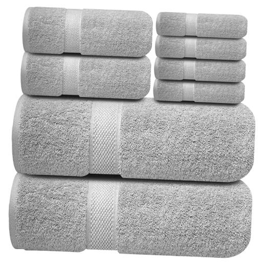 Luxury 8-Piece Cotton Bath Towel Set in Soft Charming Grey