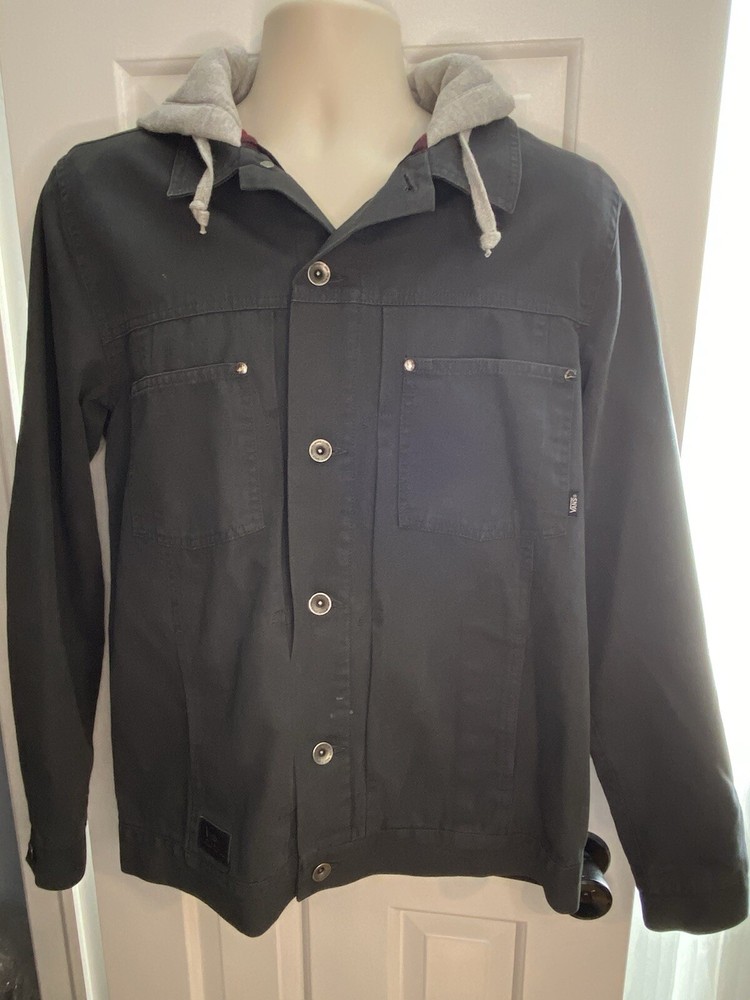 VANS Mens Gray Hooded Jacket with Red Flannel Lining - Medium