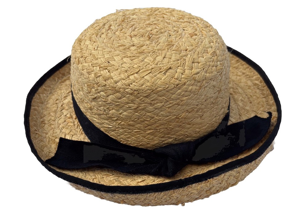 Fiesta Santa Barbara Raffia Straw Ladies Hat Cottage Core Black Cotton Band USA