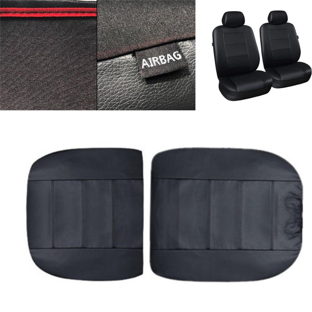 Black Waterproof PU Leather Split Seat Covers for Car Front Seats (2-Piece Set)  