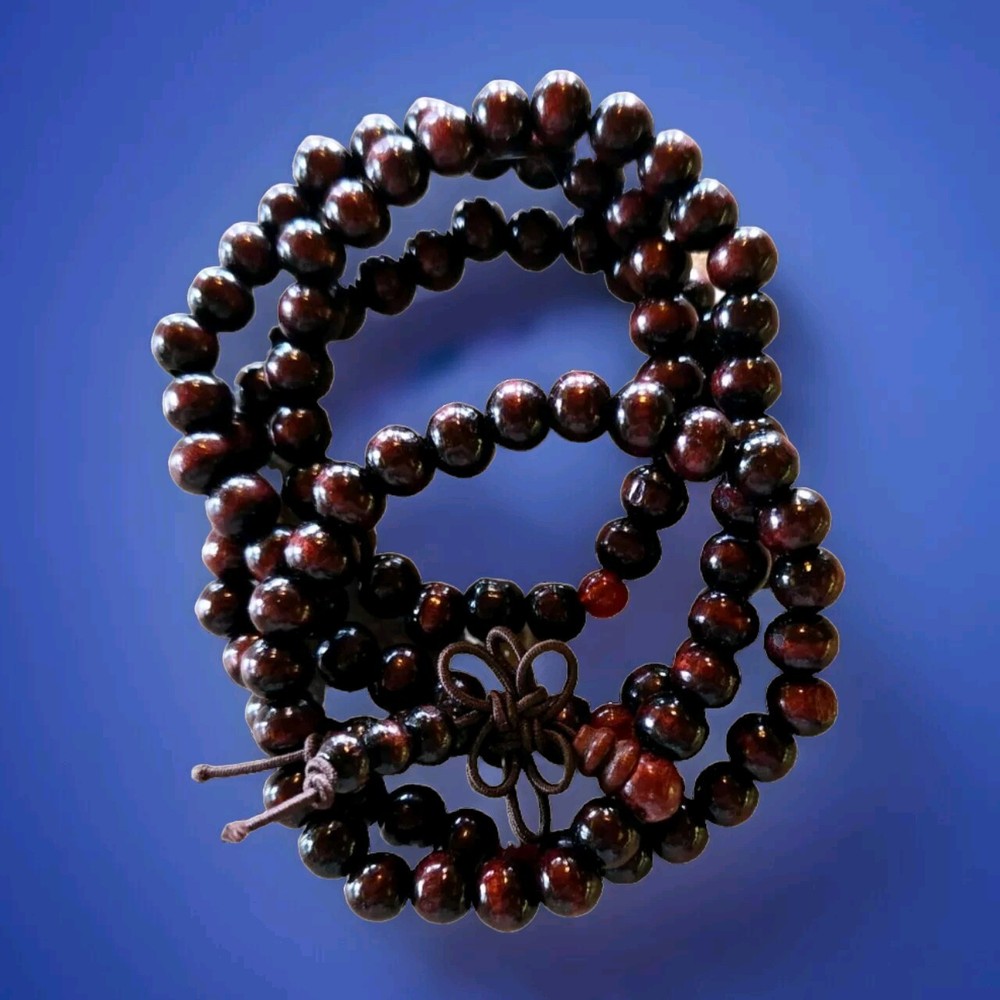 Buddhist Meditation Prayer Bead Mala Bracelet 108 Beads Natural Burgundy