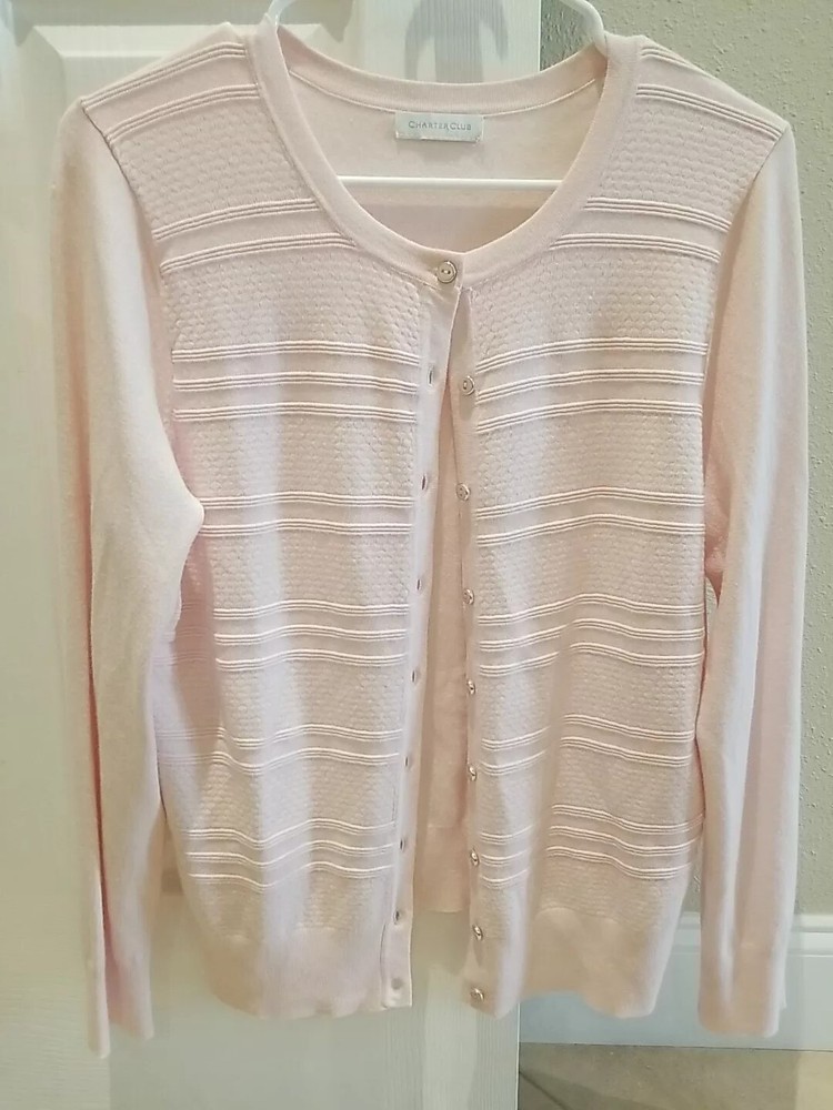 Charter Club Cardigan Sweater  Long-Sleeve Button-Front  Rayon Nylon Soft Sz M