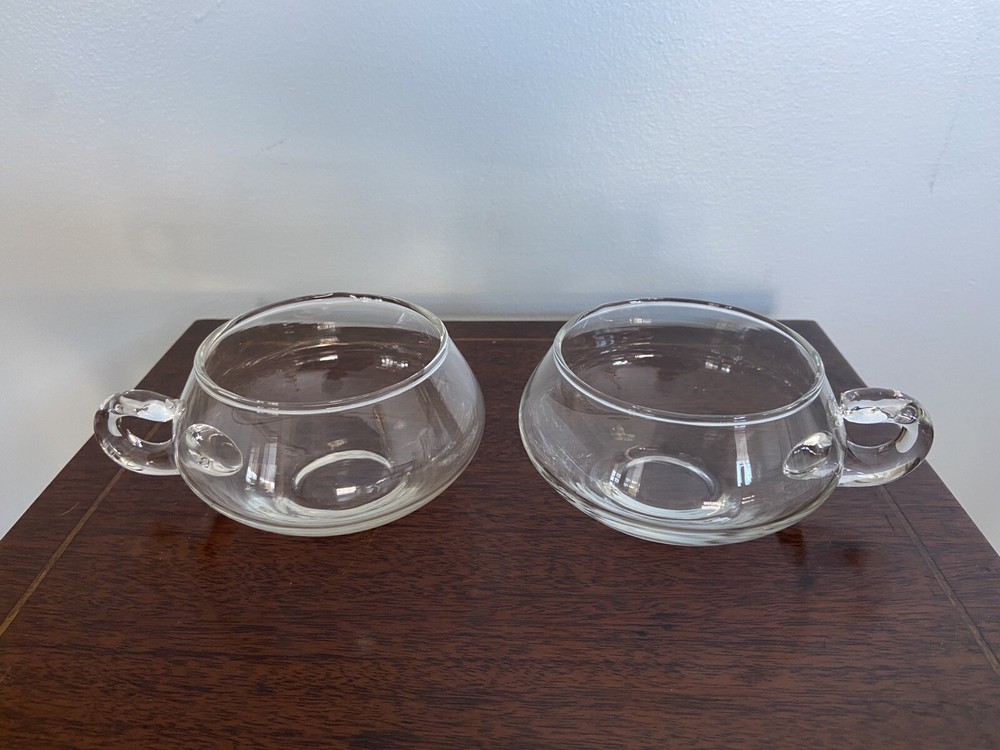 Vintage Riekes Crisa Moderna Clear Glass Punch Cups Hand Blown Set of 2