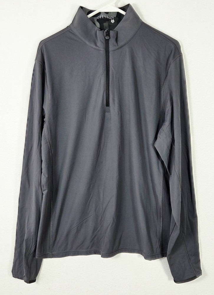 Greyson Mens SZ L Large Gray 1/4 Zip Camo Neck Long Sleeve Golf Pullover