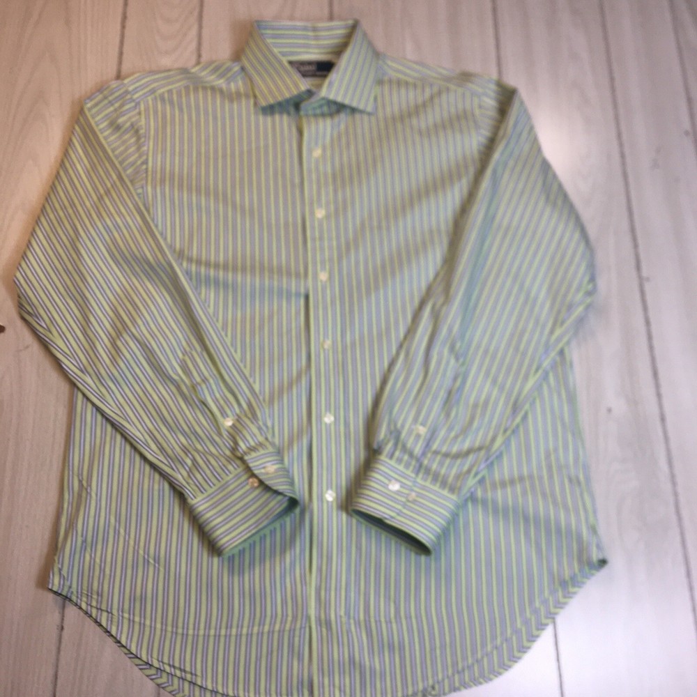 Polo Ralph Lauren Men's Green Striped Cotton Button Down Shirt Size 16 34/35