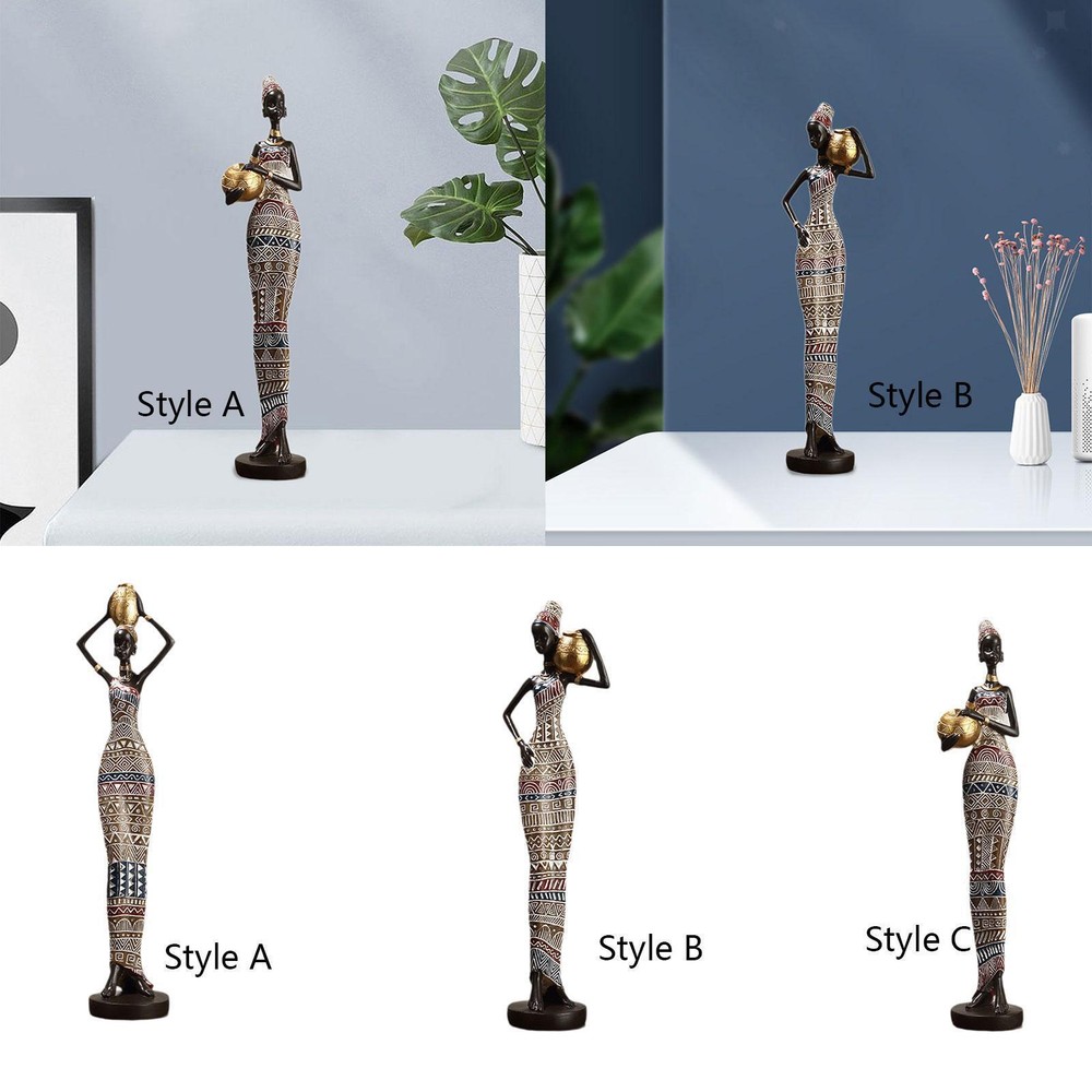 Resin Black Woman Figurine Sculpture Decorative Hand Painted for Home Office