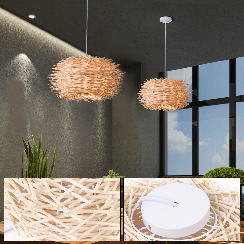 Wicker Rattan Shade Pendant Light Bird Nest Art Asian Hanging Ceiling Lamp