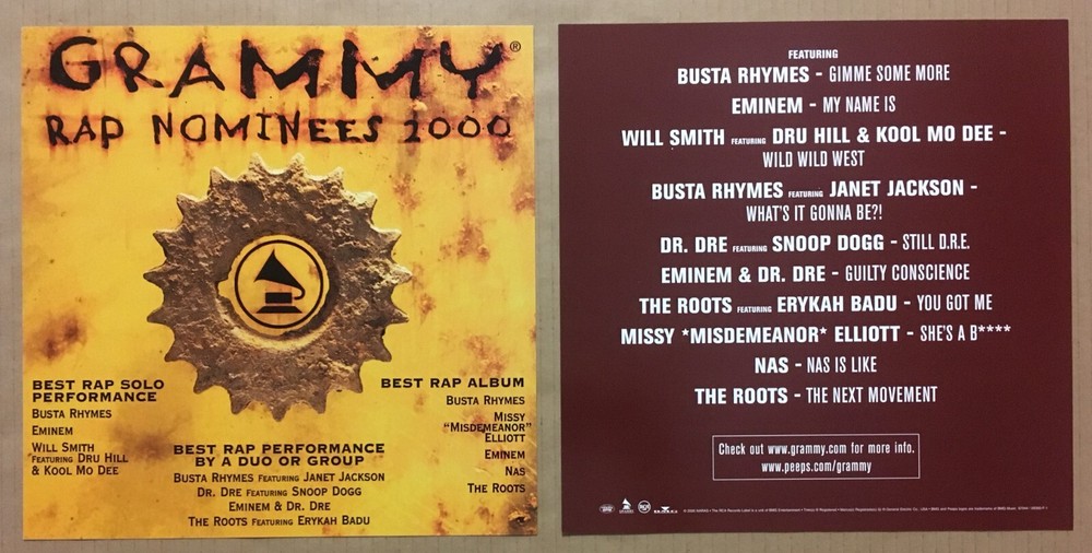 Eminem Dr Dre Snoop Dogg Roots 2-Sided Promo Poster 4 Grammy CDs