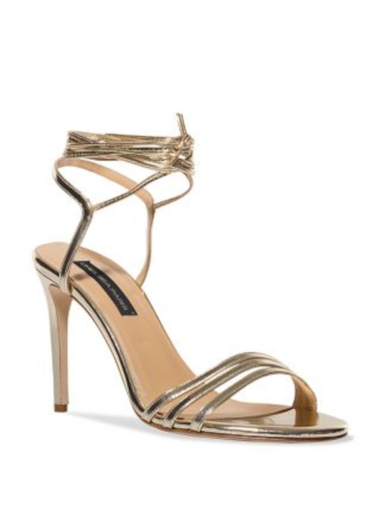 CHELSEA PARIS Womens Gold Ankle Wrap Tie Sasha Open Stiletto Heeled Sandal 39.5