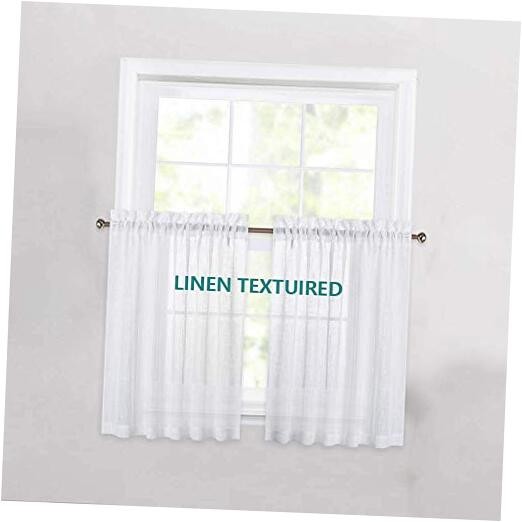 Sheer Linen Tier Curtains 24 Inch Length White 36x24 Inches