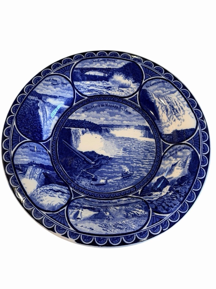 Antique Staffordshire Niagara Falls Flow Blue Souvenir Plate 9 3/4”