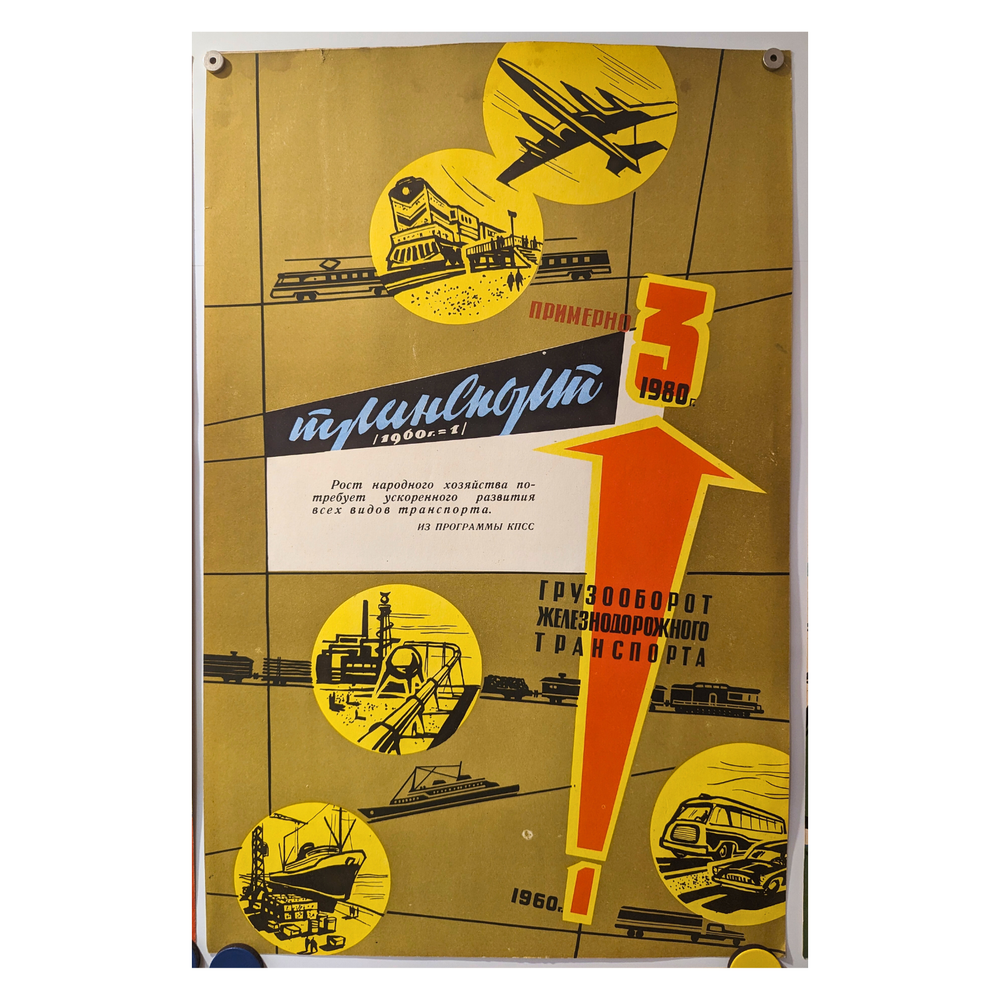 Vintage 1960s Soviet Ukraine Propaganda Poster on Public Transport