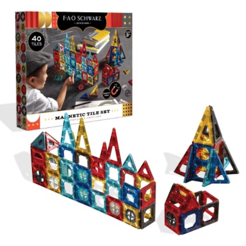 FAO Schwarz 40-Piece Magnetic Building Tiles Set for Kids  