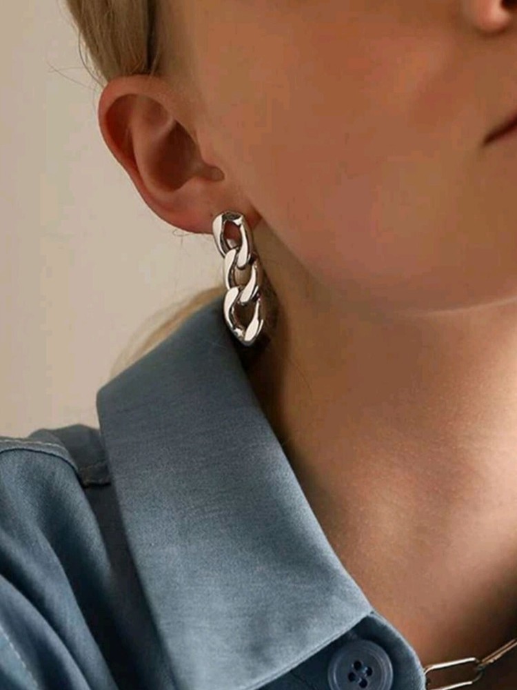 Cuban Link Chain Earrings Silver