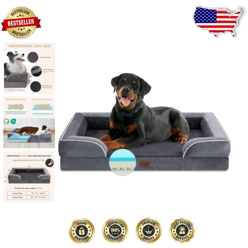 Jumbo Cooling Dog Bed with Memory Foam Orthopedic Support for Large Breeds