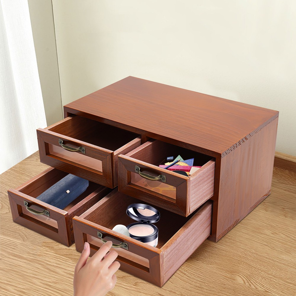Wooden 4-Drawer Desktop Organizer Storage Cabinet for Office Supplies