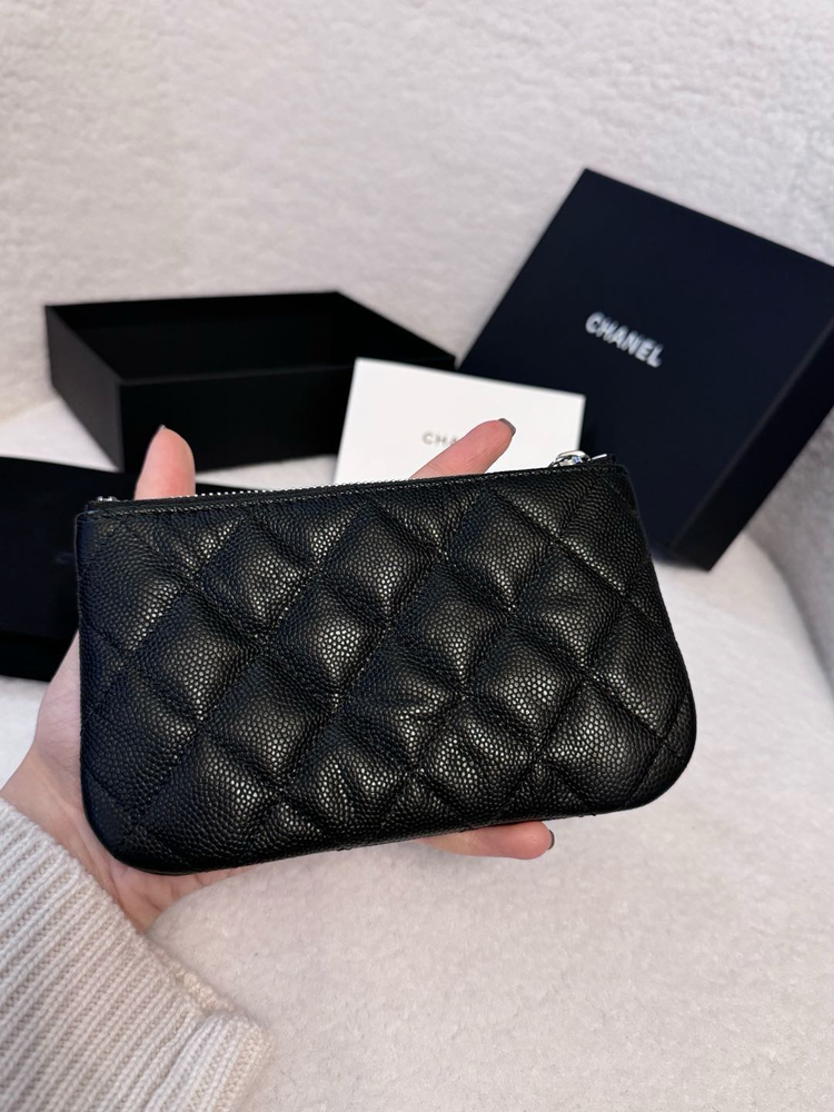 Chanel Black Caviar Leather Classic Zipped Card Holder with Box  