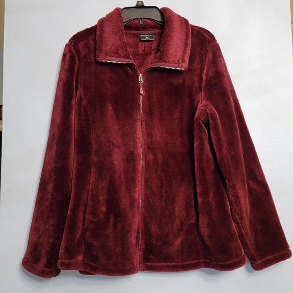 32 Degrees Plush Teddy Jacket Faux Fur Full Zip Burgundy Cozy XL Soft Warm