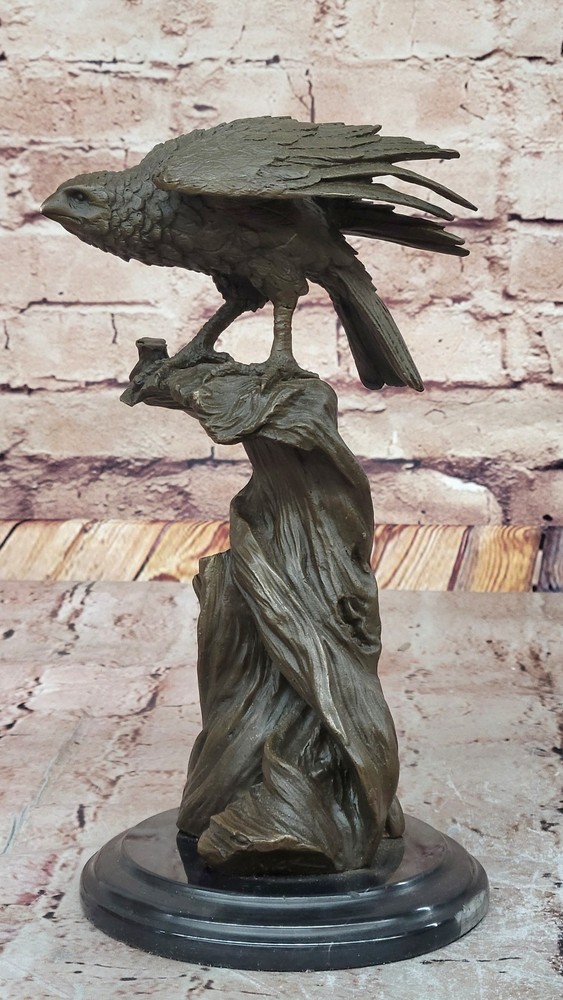 Bronze Eagle Wildlife Statue Signed Bird Figurine for Home Office Decor