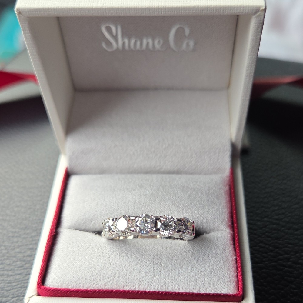 Shane Co White Gold Diamond Ring Round Clear Stone in Gift Box