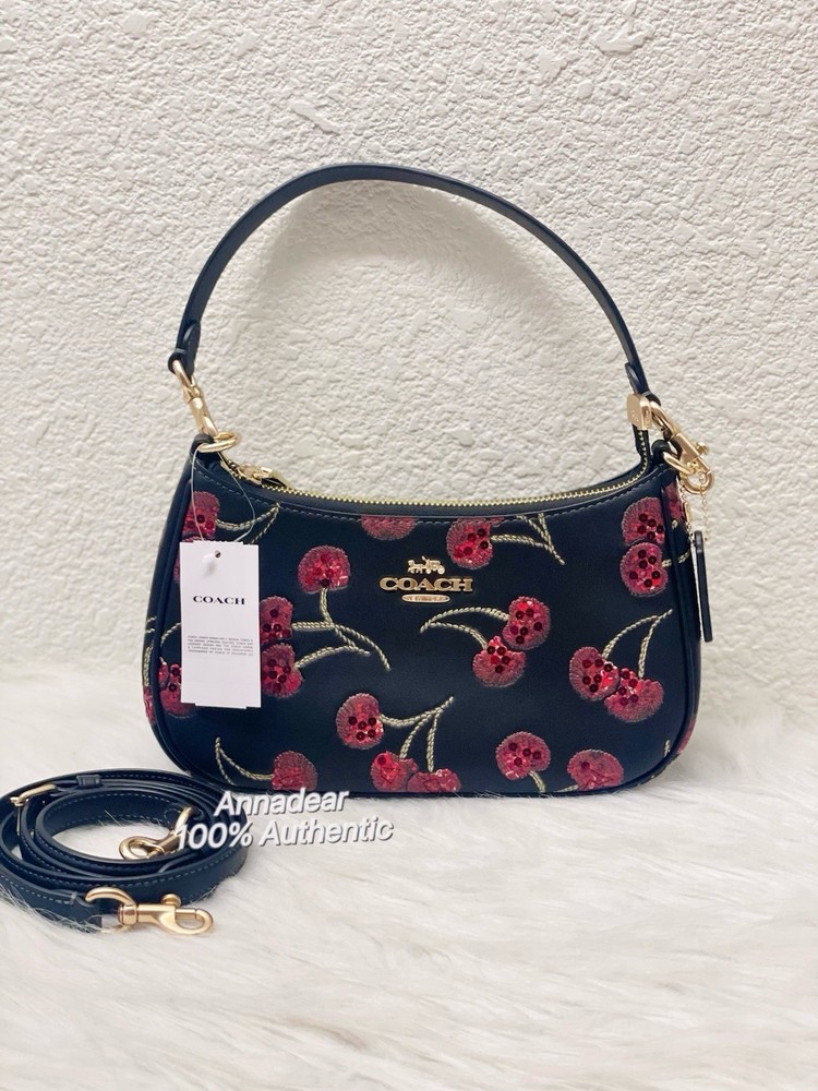 NWT Coach Teri Shoulder Bag With Cherry Print CCZ16 Gold/Black Multi