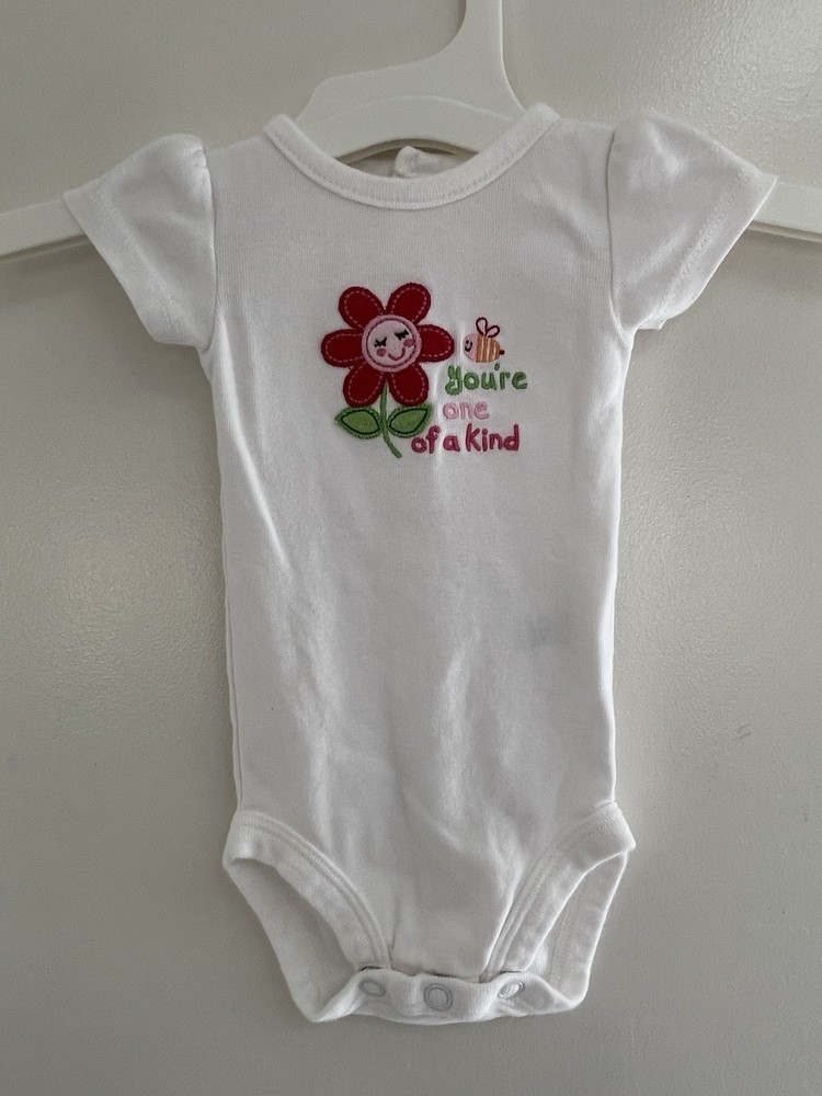 Carter's Baby Girls Cute Flower Applique Cotton Short Sleeve Bodysuit White NB