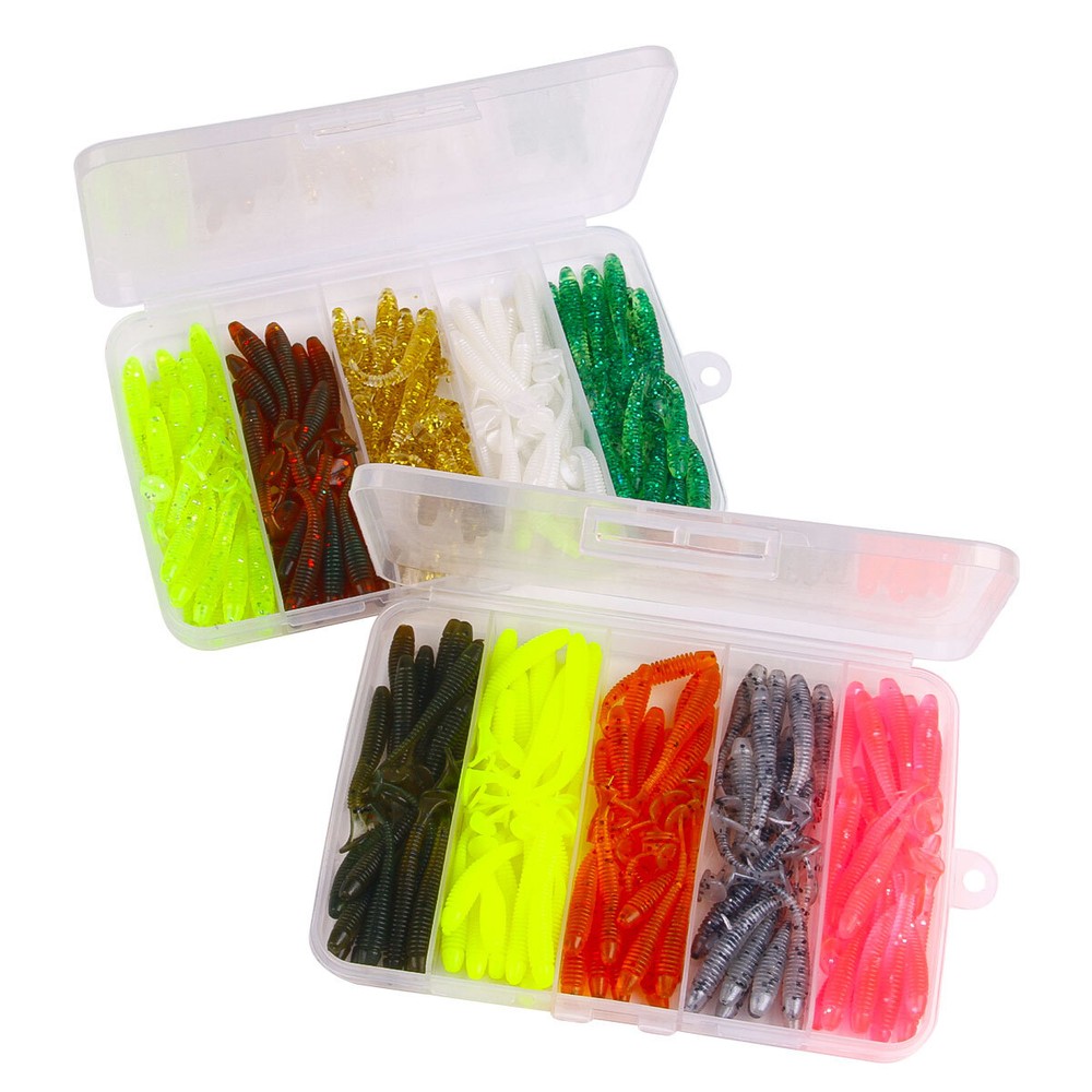 100PCS/Box Small Soft Plastic Grubs Bait Pike Lure Worm Artificial Swimbait USA