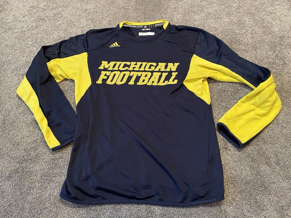 Michigan Wolverines Shirt Mens Small Blue Yellow Adidas Soccer Warmup Climalite