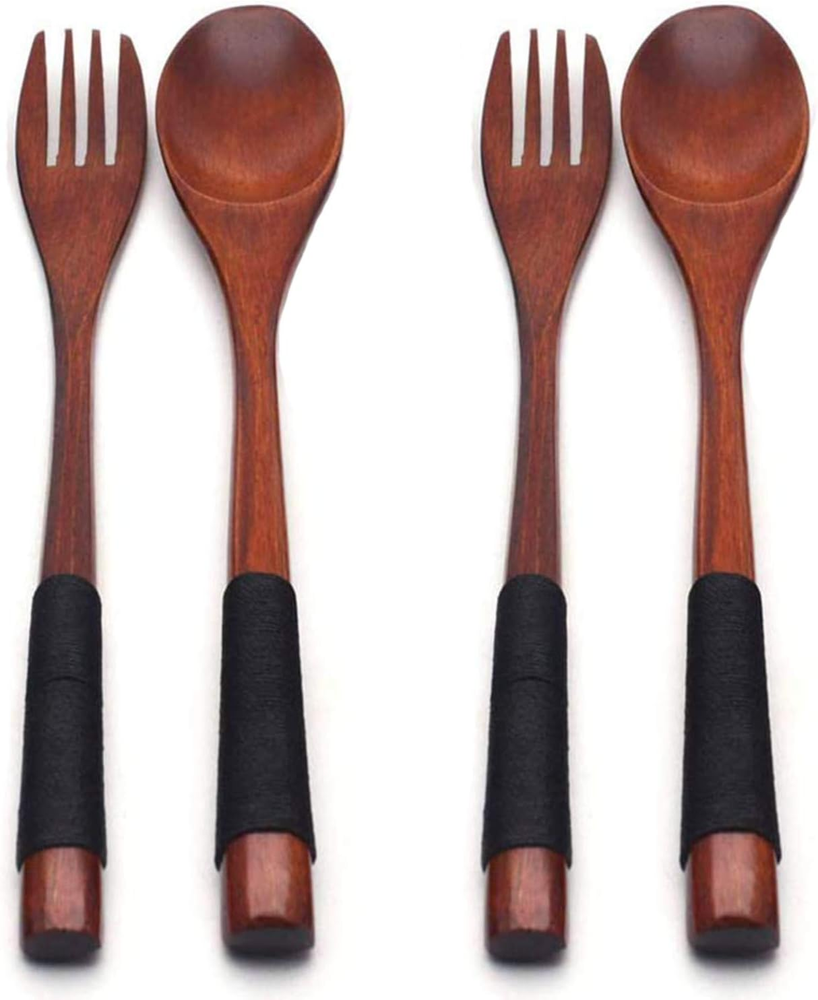 Wooden Spoons Forks Set Kitchen Tableware Dinnerware Flatware Natural Wood Cutle