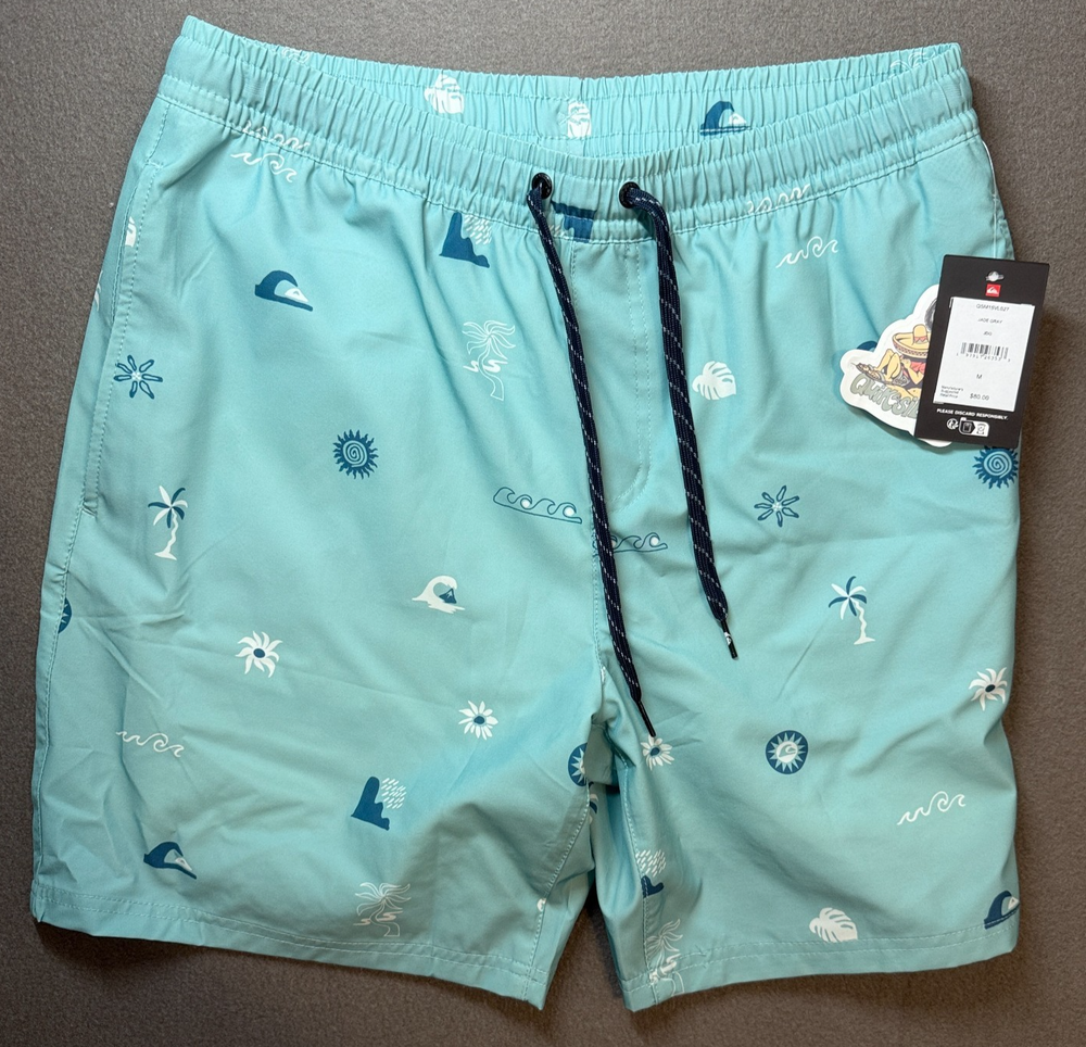 Quicksilver Swim Shorts Mens Size M Jade Gray Beach Pocket QSM15VL027