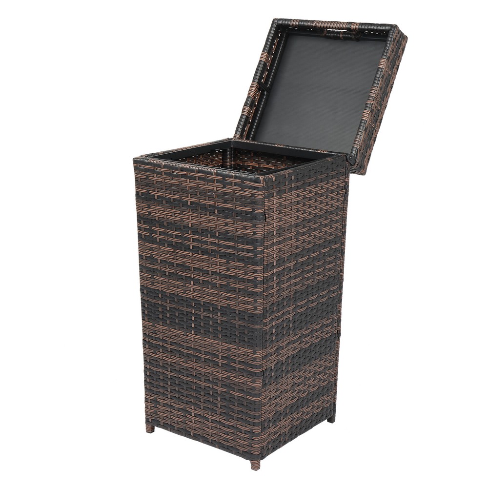 Rattan Trash Can with Iron Frame Top Cover Brown Gradient Design
