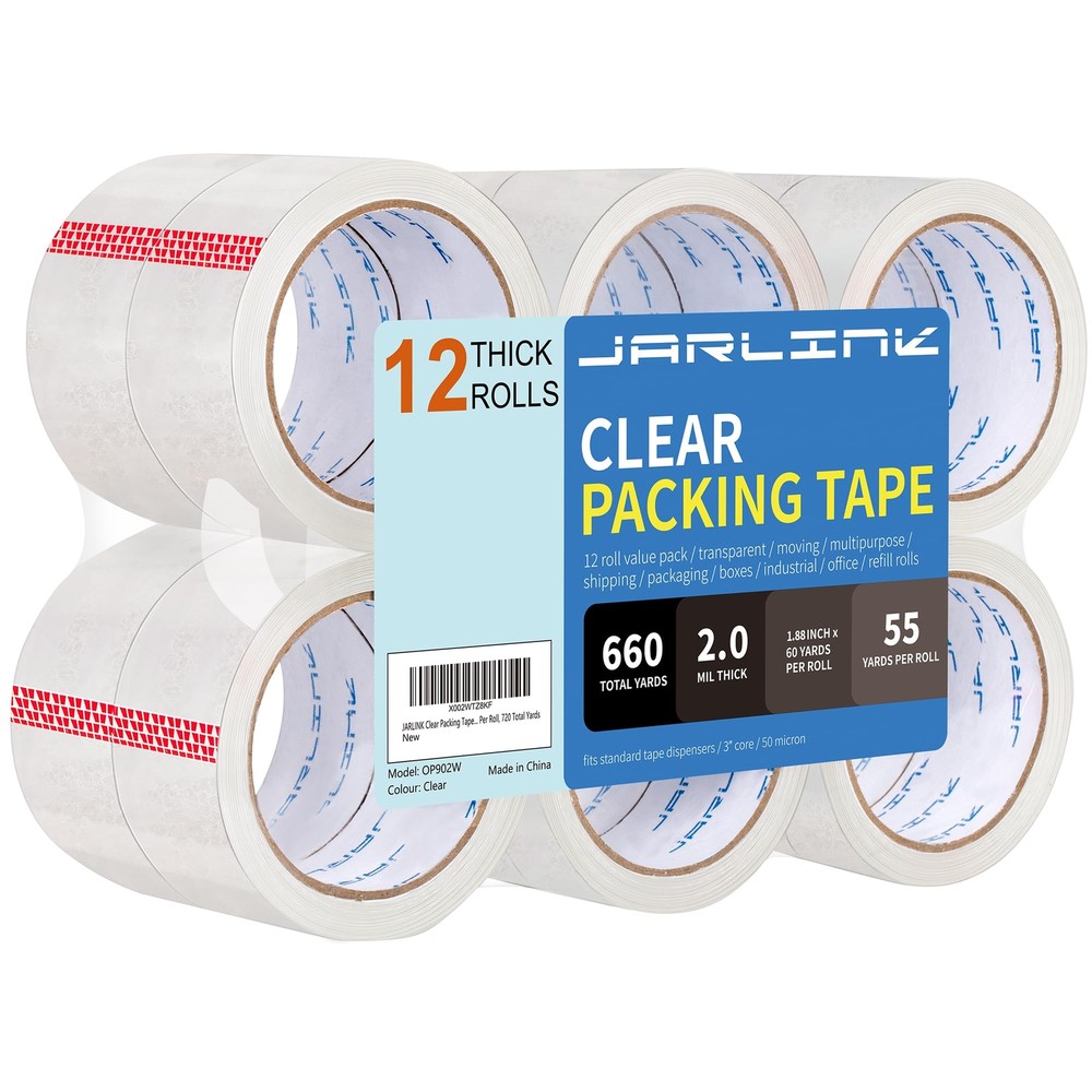 Clear Packing Tape (12 Rolls), Heavy Duty Packaging Tape for Shipping Packagi...