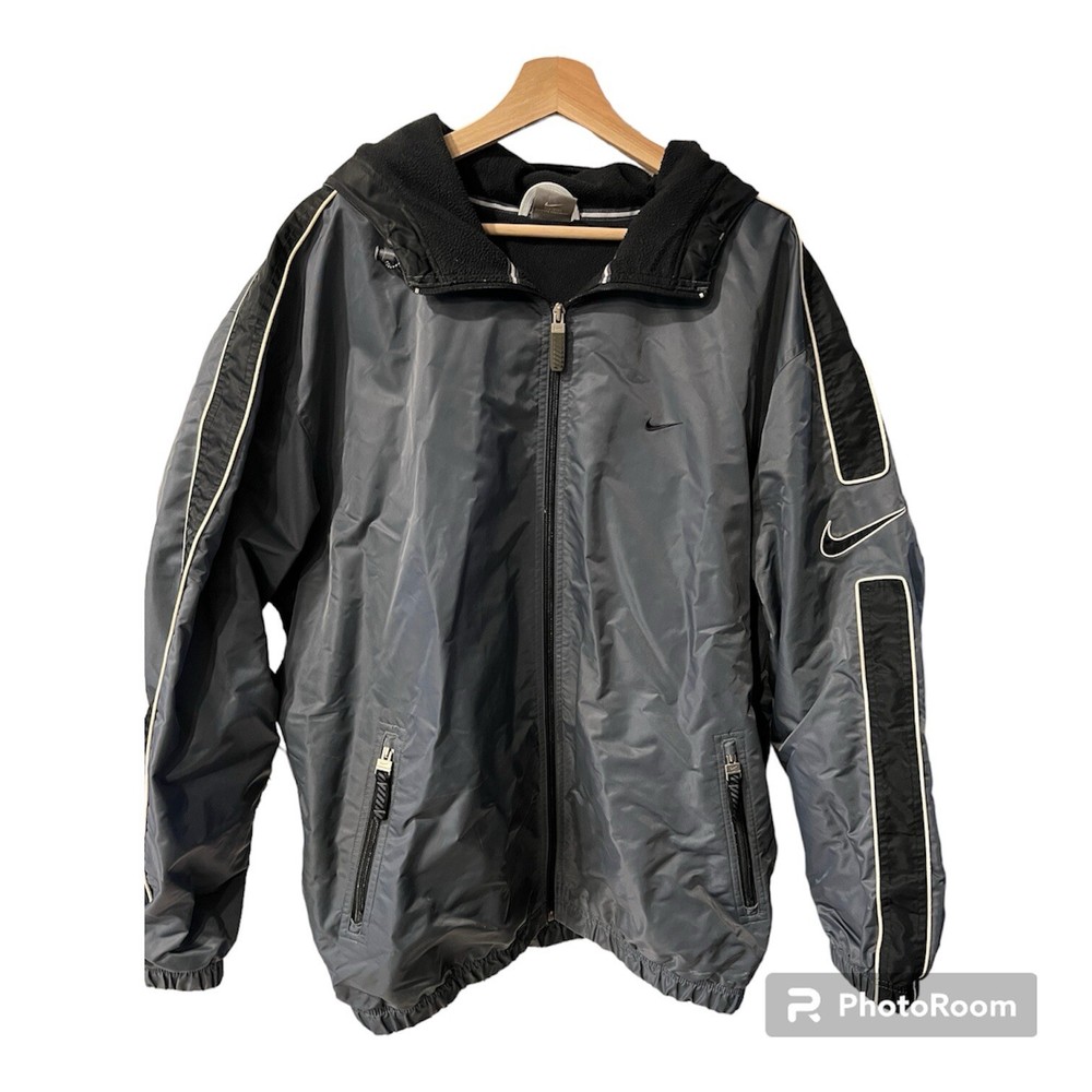 Nike Swoosh Hooded Parka Jacket Gray black Mens Size XL Rare Vintage 90s