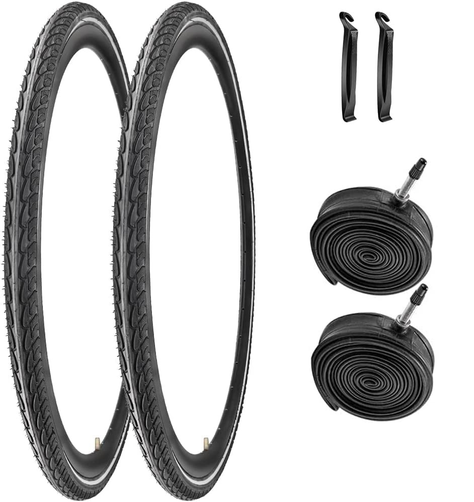 2 Pack 700x35C Bike Tires with Inner Tubes, Levers & Reflective Strips