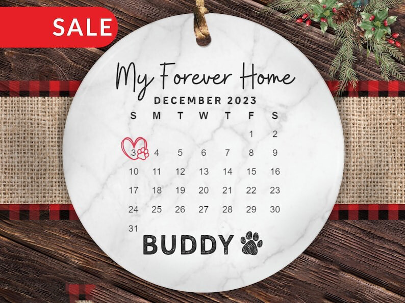 Personalized Pet Adoption Ornament, Custom Dog Cat Name Adoption Date Christm...