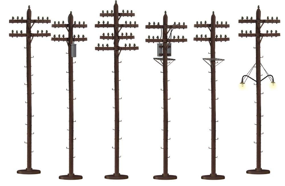 6-Piece Scale Utility Pole Set with LED Lights & Transformer Details  
